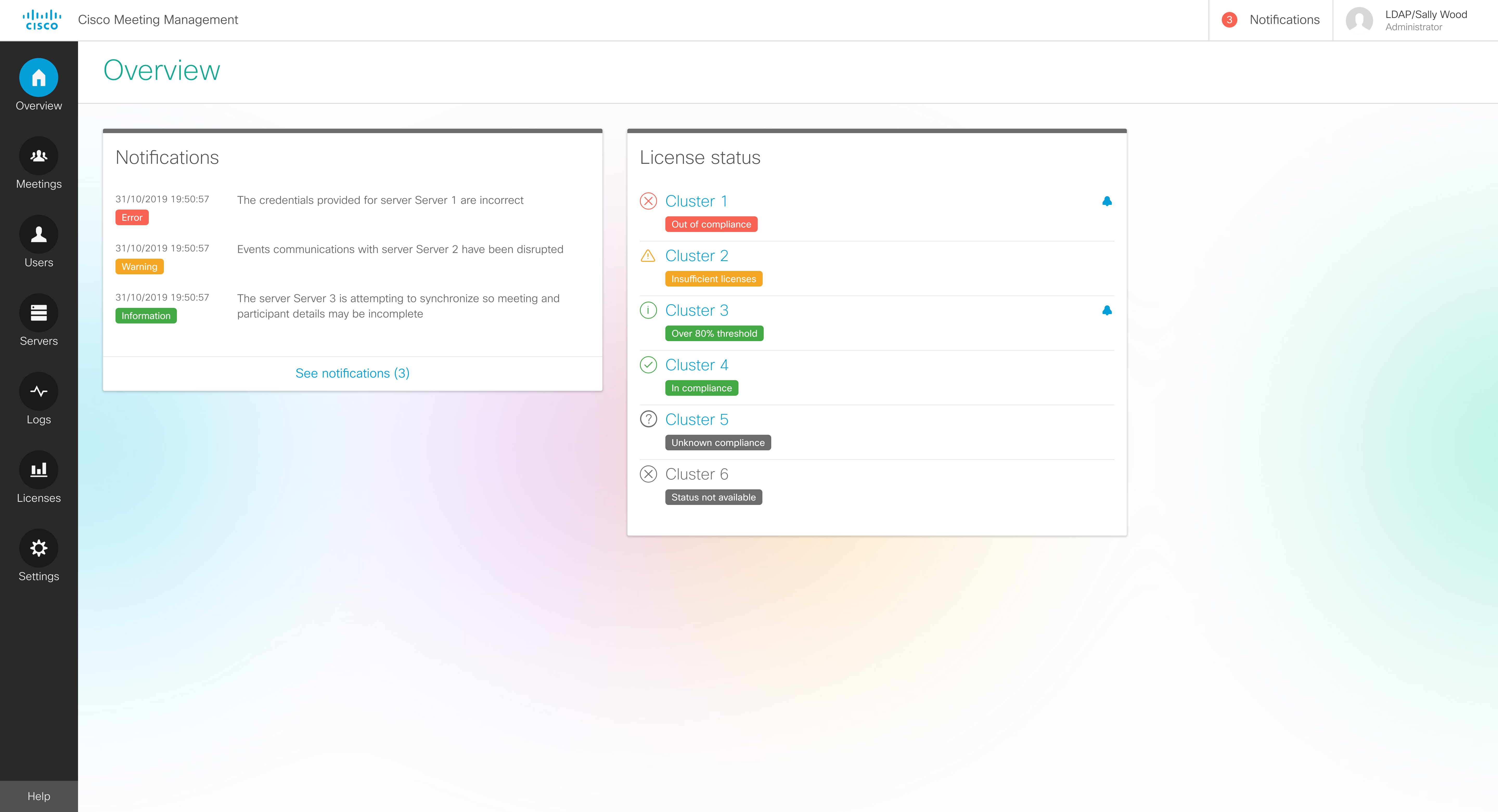 Overview page with license status card