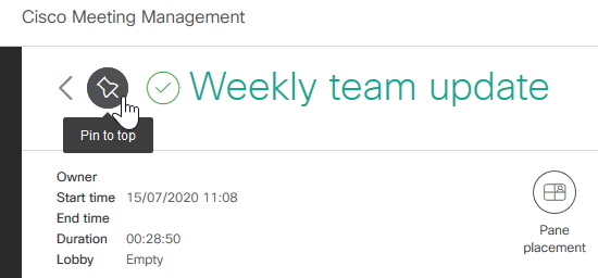 Pin meeting button in the meeting details view