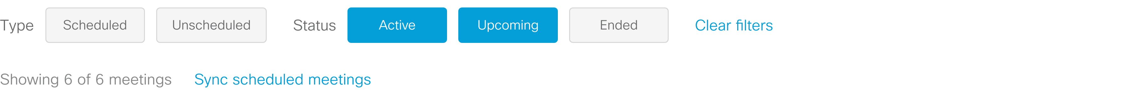 Filter buttons on the Meetings page