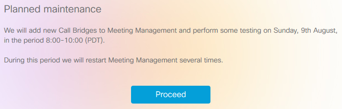 Example of sign in message that warns users about planned maintenance