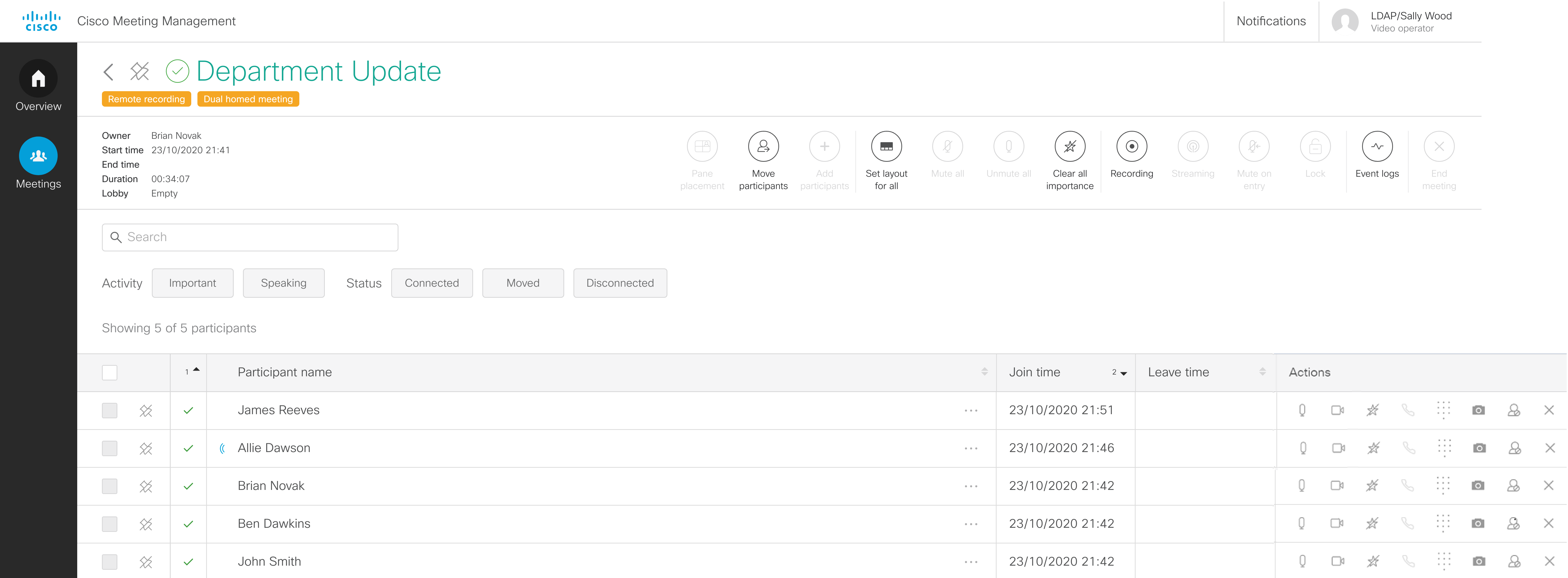Meeting details of a meeting that shows the remote recording label at the top left