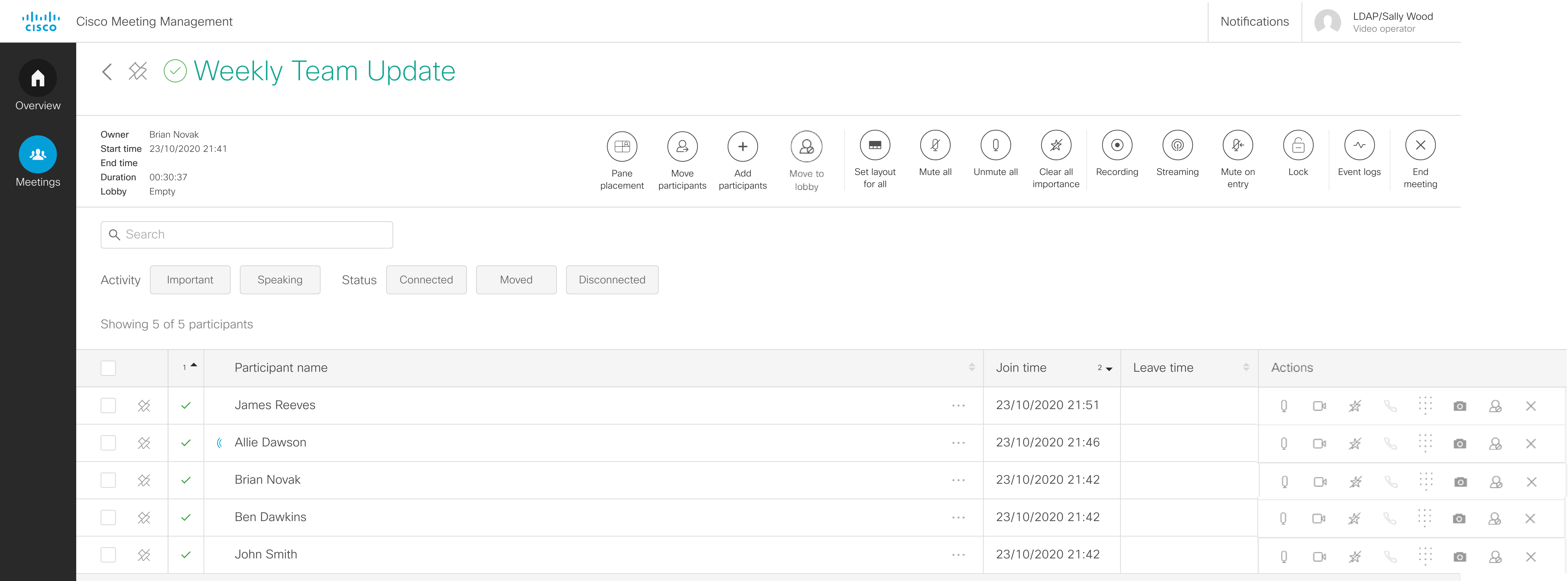 Screenshot of the meeting details view of an unscheduled meeting
