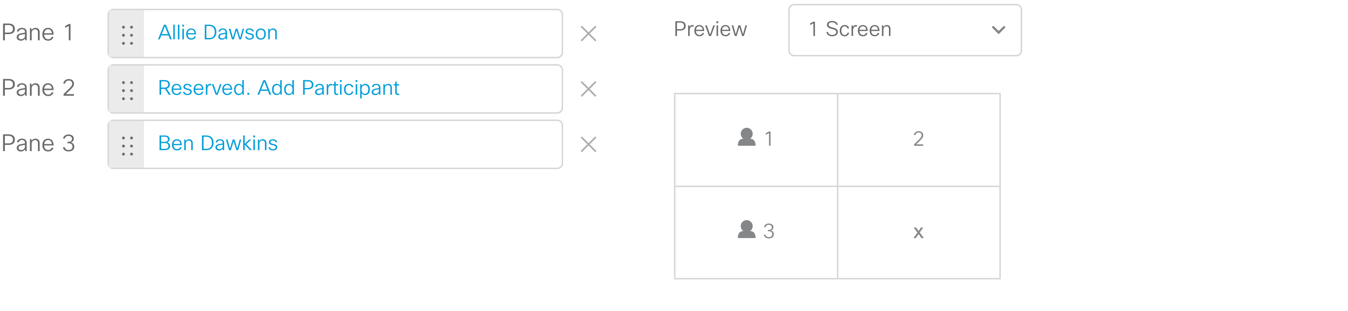 Example where pane 1 and 3 are assigned to participants