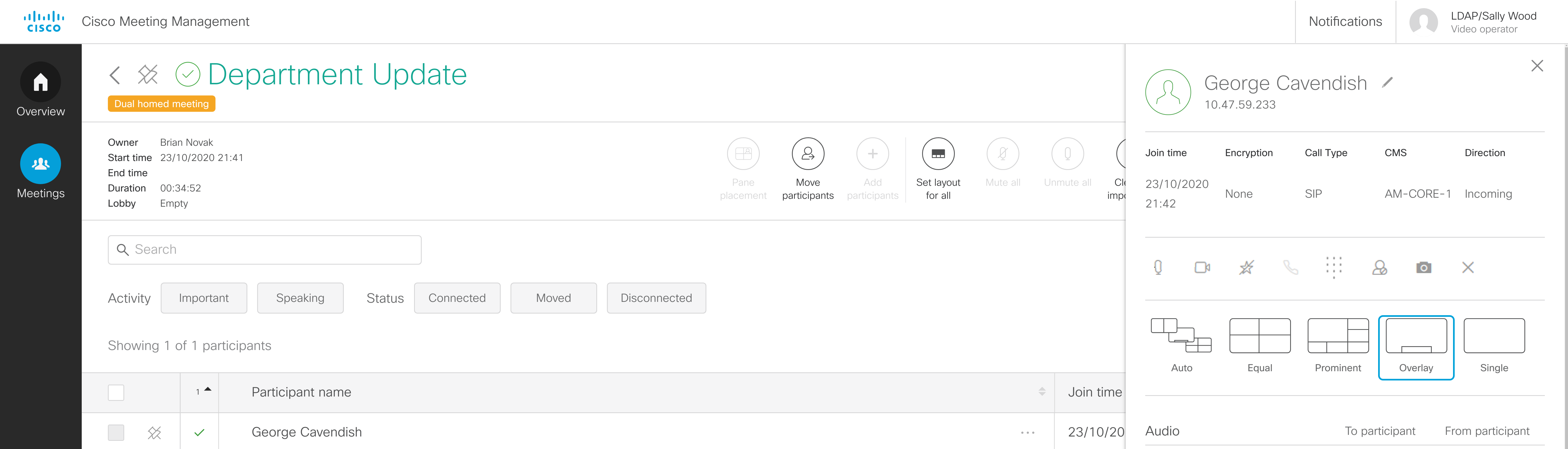 Participant details in dual homed meeting