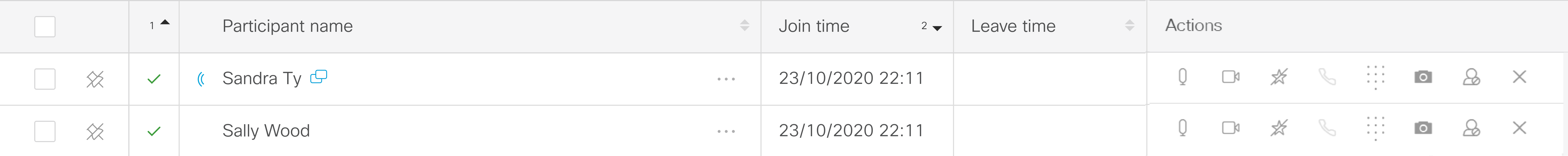 An icon is placed after a participant's name to indicate that this participant is presenting