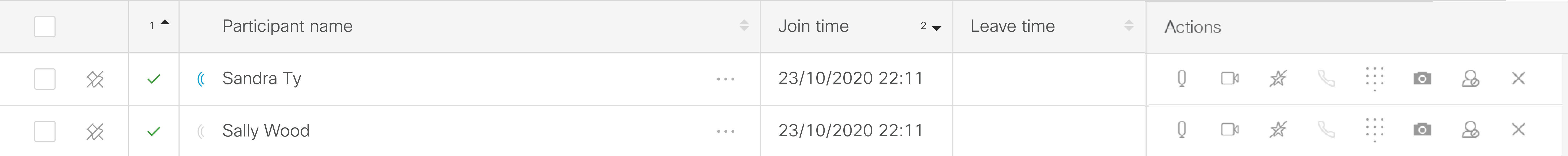 Screenshot showing one currently audible speaker with blue icon and one recently audible speaker with gray icon